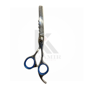 Stainless Steel Foldable Right-Handed Medium Handle <b>Thinning</b> Scissors Blue <b>Rings</b> Professional - Product Image 2