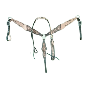 Ensemble de têtière et de collier de poitrail en cuir de cheval occidental ROYAL INTERNATIONAL, dernier design, en cuir de vachette - Product Image 1