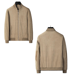 Men's Woolen Bomber <b>Jacket</b> Solid Color Knitted Stand Collar Zipper Closure Casual Autumn Wear Regular Fit - Product Image 3