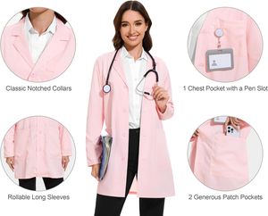 Blouse de laboratoire professionnelle unisexe en polycoton pleine longueur pour médecins, blanche, à fermeture à boutons-pression, KICKKOC ENTERPRISES, avec détection d'aiguilles tissée - Product Image 5