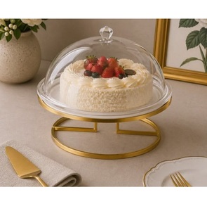 Magnifiques supports à gâteaux en métal avec couvercle en verre, présentoir à desserts rond de haute qualité, accessoires pour gâteaux d'anniversaire à domicile - Product Image 2