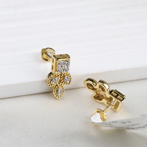 Wholesale 14k Solid Yellow <b>Gold</b> Natural Diamond Square Cluster Trefoil <b>Screw</b> <b>Back</b> Stud <b>Earrings</b> Memoria Jewels - Product Image 5