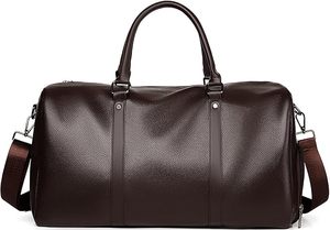 Bolsa de Viaje de Cuero Genuino para Hombre, Bolsa de Fin de Semana de Gran Capacidad con Cierre de Cremallera, Asa Suave, Color Marrón - Product Image 5