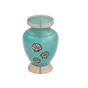 Turquoise Keepsake Cremation Urn with Shell Design Decorative <b>Memorial</b> Jar - Product Image 1