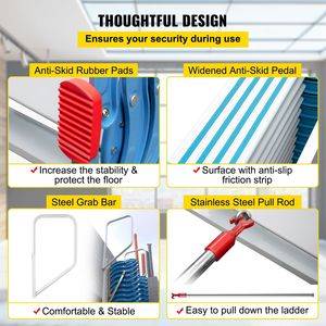 Scala a 12 gradini in acciaio blu per accesso al sottotetto, pieghevole e montabile a parete - Product Image 5