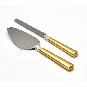 Ensemble de luxe pour gâteau de mariage : Couteau et spatule en acier inoxydable doré avec incrustation de nacre, vente en gros pour la préparation de gâteaux de fête - Product Image 3