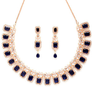 Conjunto de Collar y Pendientes de Latón Chapado en Oro Rosa para Novia India, Joyería de Diseño Geométrico para Mujer, Ideal para Fiestas - Product Image 1