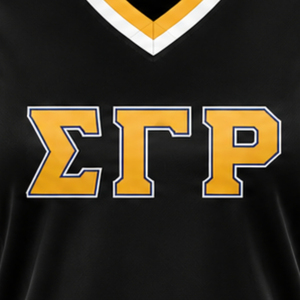 Maillot de hockey pour femmes Sigma Gamma Rho, noir, personnalisé, avec graphique SGRho Script, col en V, manches courtes, tenue sportive pour sororité grecque - Product Image 6
