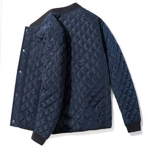 Veste matelassée marine pour homme avec fermeture boutonnée, col rabattable, coupe-vent décontracté, vêtement d'extérieur d'automne, coupe régulière - Product Image 1