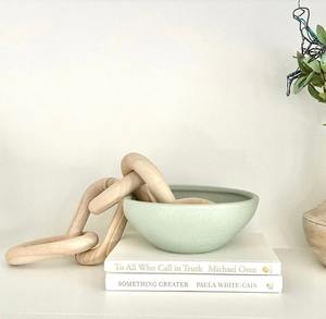 Décoration en bois sculpté à la main, chaîne à 3 maillons, nœud décoratif pour table basse, étagère ou accent de décoration intérieure, style moderne rustique naturel - Product Image 5