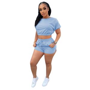 Custom LOGO 2025 Summer Clothes 2 Two Piece Sets for <b>Women</b> <b>Short</b> Pants Crop Top Hollow <b>Women's</b> Biker <b>Shorts</b> and T-shirt Sets - Product Image 1