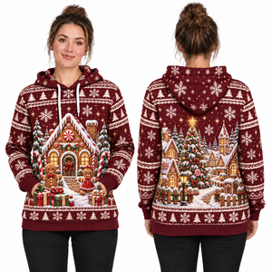Women's Christmas Ornament Printed Hooded Pullover Sweatshirt Full Sleeve Knitted Winter Hoodie With Pockets - Product Image 2