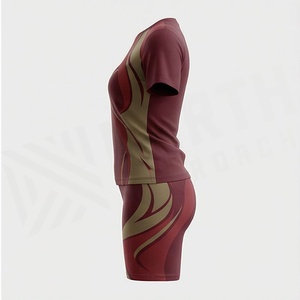Ensemble de shorts sportifs 2 pièces pour femmes, t-shirt à manches courtes et shorts au-dessus du genou, imprimé géométrique, séchage rapide, col rond, coupe régulière - Product Image 3