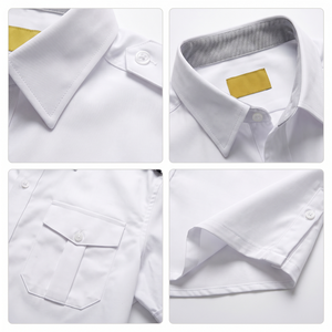Chemise d'uniforme de pilote à manches courtes pour homme - Épaulettes blanches, tenue de travail professionnelle pour officier de sécurité aérienne - Product Image 3