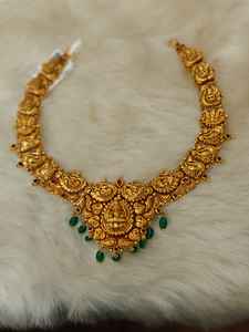 22K Solid <b>Gold</b> Temple Necklace <b>Set</b> | Traditional Indian Bridal <b>Jewellery</b> | Antique Finish Handcrafted <b>Gold</b> Haram - Product Image 4