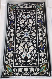 ท็อปโต๊ะทรงสี่เหลี่ยมทำมือสวยงาม ประดับด้วยหินอ่อนสีขาวขัดเงาแบบ Pietra Dura ใช้สำหรับโต๊ะรับประทานอาหารและโต๊ะห้องนั่งเล่น - Product Image 5