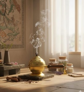 Quemador de incienso Bakhoor de metal vintage con mango de madera, quemador de incienso tradicional árabe, quemador de Oud, quemador decorativo para fragancias del hogar - Product Image 4