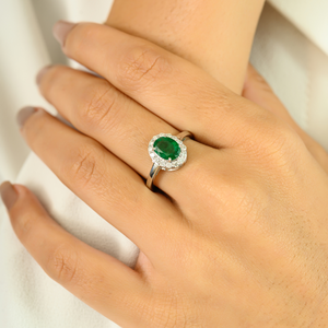14K Solid <b>Gold</b> Emerald Halo Diamond Engagement <b>Ring</b> with IGI Certificate - Product Image 4