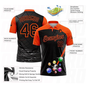Camisetas polo reversibles para hombre con impresión por sublimación 3D personalizadas al por mayor de fábrica, jersey profesional para equipos de billar y pool - Product Image 4