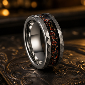 Bague en carbure de tungstène avec incrustation de dinosaure et de météorite, alliance plate pour homme, bijoux naturels en gros 8 mm - Product Image 2