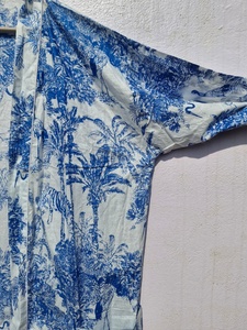 Women Blue Tropical Print Cotton <b>Kimono</b> Robe Boho Lightweight Bathrobe Summer <b>Kimono</b> <b>Beach</b> Cover Up Loungewear Robe - Product Image 3