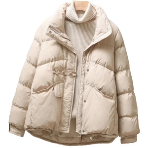 Col montant lâche blanc duvet de canard chaud veste femmes 2024 nouveau hiver boutons couleur unie chaud décontracté mode bouffant pain manteau - Product Image 3