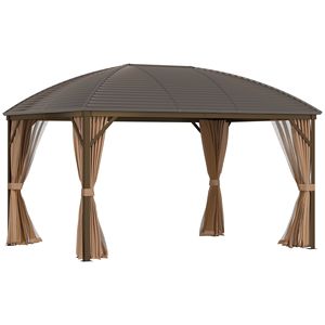 Gazebo 3x4 con Tetto Rigido, Tende e Zanzariere - Design Elegante Marrone per Giardino e Esterni - Product Image 1