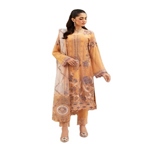 Diseñadores paquistaníes de gasa bordada Shalwar Kameez trajes de 3 piezas de mujer Casual Daily Kurti Wear Lehenga para fiestas de niñas - Product Image 1