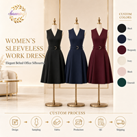 Robe de travail pour femme, coupe évasée, avec ceinture