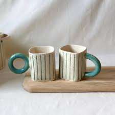 Tazas de café de cerámica artesanales de gres acanalado con acabado de esmalte brillante para bebidas calientes, té y cacao en India a precio económico. - Product Image 3