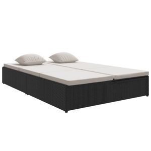Chaise longue double pour patio en rotin PE noir, lit de repos extérieur - Product Image 2