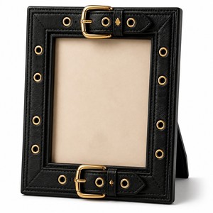 Classic Equestrian Style Photo <b>Frame</b> Designed With <b>Black</b> Leather Look Finish And Gold Buckle Accents For A Distinctive Decor - Product Image 1