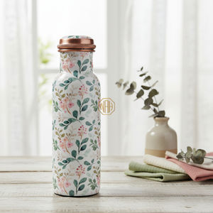 Botella de Agua de Cobre con Estampado Floral Multicolor en Esmalte |   Botella Ayurvédica Ecológica a Prueba de Fugas para Oficina y Viajes, Venta al Por Mayor para Exportación - Product Image 3