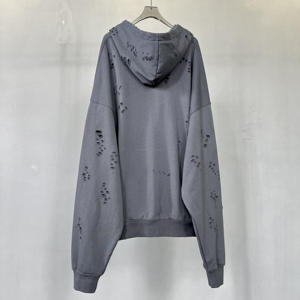 Suéteres para hombre, ropa de calle, chándal, lavado ácido, estampado de hojaldre, cremallera, Sudadera con capucha para hombre, conjuntos de sudadera lisa, vintage, Sudadera con capucha desgastada - Product Image 4