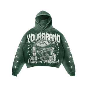Custom Oversized Distressed Zip Hoodie Stacked Flare Pants Winter Acid Wash Tracksuit Men's High Quality Cotton Sweat suit Set - Product Image 2