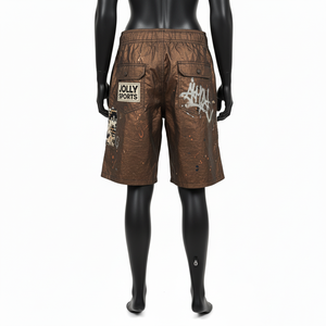 Shorts de bain pour femme en polyester à séchage rapide, motif graphique marron, panneaux latéraux, logo imprimé personnalisé - Product Image 6