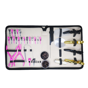 Kit professionnel d'extensions capillaires rose : outils d'installation et de retrait avec clips et accessoires - Product Image 1