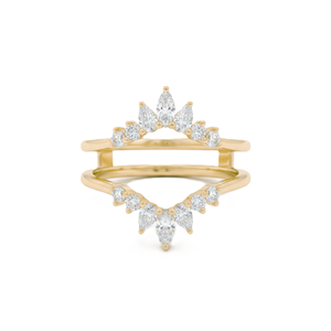 แหวนแต่งงานแบบซ้อนกัน ดีไซน์เชฟรอนโค้ง ทำจากทองคำแท้ 18K ประดับเพชรทรงมาร์คีส์และทรงกลมจากแล็บ พร้อมเพชร DEF Color VS VVS Clarity - Product Image 1