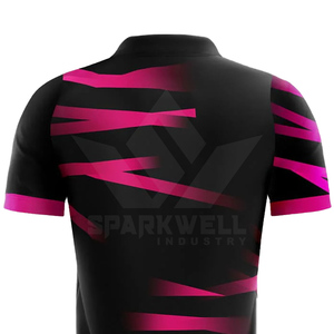 Custom Men's Soccer Jersey Black <b>Pink</b> Striped Sublimated Print Moisture Wicking Short Sleeve Crew Neck Athletic Fit - Product Image 6
