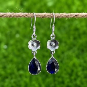 Pendientes Colgantes de Aro de Plata de Ley 925 con Zafiro Azul Natural, Joyería Bohemia, Regalo para Ella - Product Image 1