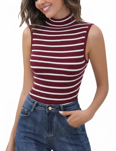 High Quality Customized Summer Sleeveless Turtle Neck Women's Knitted Tank Top Solid Color Breathable Eco-Friendly Quick Front - Product Image 6