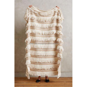 Mantas Bohemias Blancas con Diseño de Mechones, Mantas Indias Hechas a Mano, Mantas Boho Geométricas con Mechones, Mantas Jacquard Personalizadas de 125x150 cm de la India - Product Image 3