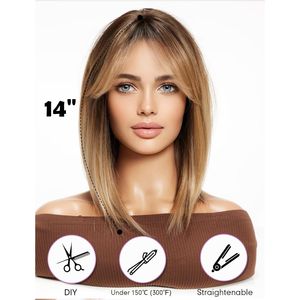 Parrucca sintetica corta bionda con frangia per donna, resistente al calore - Product Image 3