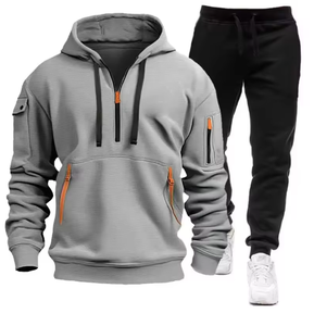 Vêtements de sport pour hommes, survêtement à capuche avec fermeture éclair, pantalon de protection multi-poches, combinaison de jogging décontractée, ensemble deux pièces automne-hiver, pour l'extérieur - Product Image 3