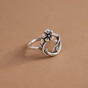 Elegant 925 Silver Flower Vine <b>Open</b> <b>Ring</b> Vintage Bohemian Floral Band Lightweight 2.5g Jewelry for Women - Product Image 1