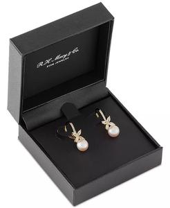 Perla coltivate d'acqua dolce (7mm) e zaffiro bianco coltivato in laboratorio (1 ct. T. w.) Orecchini pendenti Leverback in Silv Sterling placcato oro 14k - Product Image 3