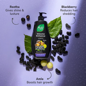 Shampooing volumateur enrichi en reetha, mûre et amla, formule douce pour hommes et femmes, pour des cheveux volumineux, nourrés et brillants. - Product Image 3