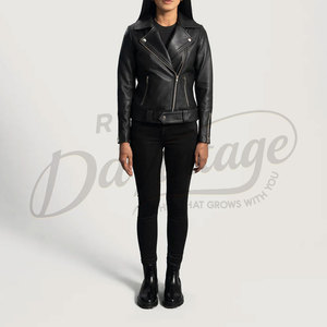Premium Women Black Real Leather Biker <b>Jacket</b> Classic Slim Fit Soft <b>Sheepskin</b> Moto <b>Jacket</b> Fashion Biker Coat - Product Image 3