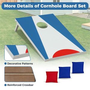 Set di 3 tavoli da cornhole portatili e pieghevoli per esterni con 8 sacchetti di fagioli colorati blu+rosso+bianco per il gioco di lancio - Product Image 5