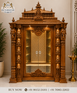 Golden Finish Gopuram Style <b>Mandir</b> For Home Hand-Carved Golden Finish Pooja <b>Mandir</b> for Home Hindu Pooja Temple Cabinet with Gold - Product Image 2